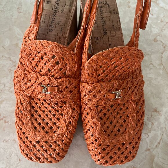 Aerosoles Sz 8 Santiago Raffia Platform Slingback Pump Orange and Cork - Picture 2 of 14